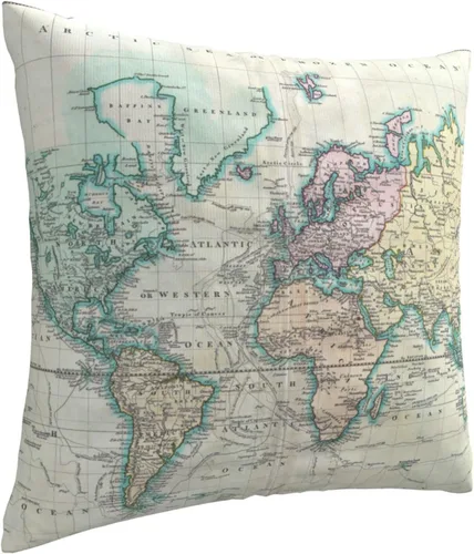Vista 2 de Funda de almohada decorativa colorida con mapa del mundo para sofá, cama, hogar, 18 x 18 pulgadas