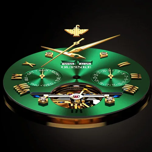 Vista 3 de OUPINKE Relojes automáticos para hombre, con esqueleto de diamante, cuerda automática, reloj de pulsera de lujo, cristal de zafiro, acero