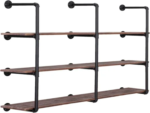 Vista 8 de Pynsseu Estante Industrial de Tubo de Hierro para Montaje en Pared, Estantería Abierta DIY de Granja, Estantes de Tubo para Cocina Baño, Librerías