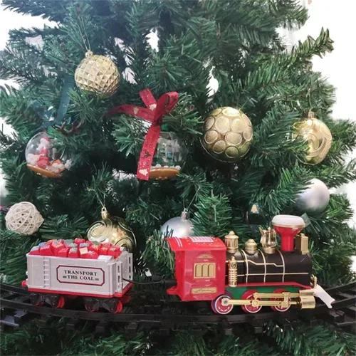 Vista 3 de Gonetre Trenes de juguete eléctricos con luz y sonido, juego de tren de Navidad para alrededor del árbol, tren eléctrico, juguete de juguete de mini