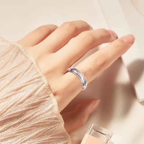 Vista 3 de Anillo giratorio I am Loved de plata de ley 925 con frase lunar para aliviar la ansiedad y el estrés para personas con TDAH autismo para hombres