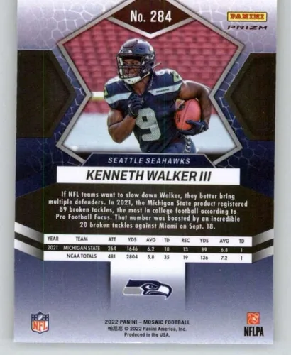 Vista 2 de 2022 Panini Mosaic Mosaic Camo Pink #284 Kenneth Walker III NFL Debut RC Rookie Seattle Seahawks NFL Football Trading Card