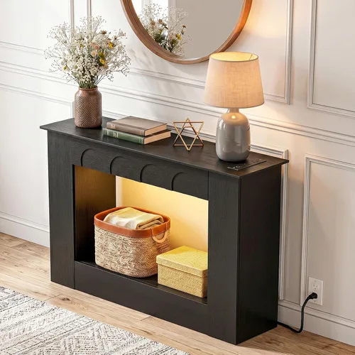 Vista 5 de Unikito 43.3" Farmhouse Entryway Table, Console Table with Open Storage Black