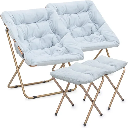 Vista 16 de Magshion Silla plegable de gran tamaño para adultos, silla de lectura con otomana, asiento circular esponjoso de piel sintética, cómoda silla