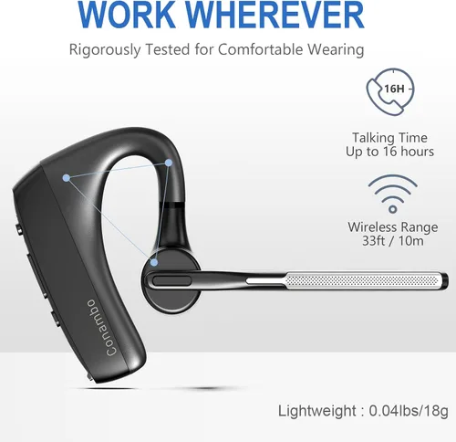 Vista 4 de CONAMBO Auriculares Bluetooth V5.1, 16 horas HD Talktime CVC8.0 Dual Mic Cancelación de Ruido Manos Libres Auricular Bluetooth para Teléfono Celular