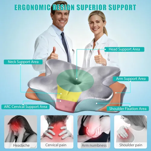 Vista 2 de CCidea Almohada cervical de apoyo para el cuello para dormir y aliviar el dolor – Almohadas ergonómicas de espuma viscoelástica de contorno