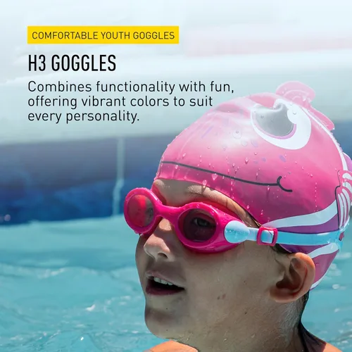 Vista 2 de FINIS H3 Goggle - Gafas de natación para niños, antivaho, protección UV, a prueba de fugas, gafas de natación juveniles, de 4 a 12 años