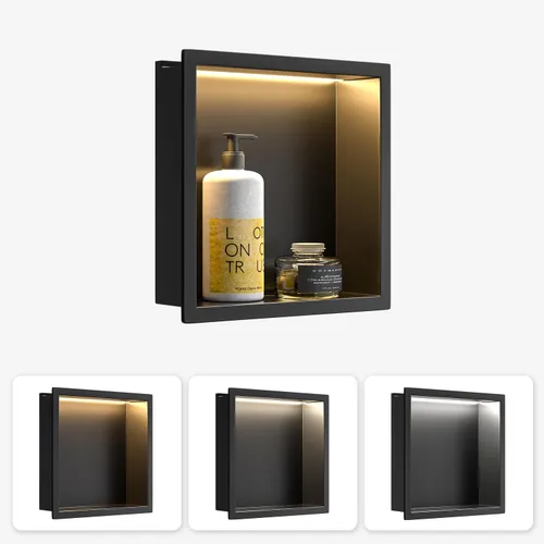 Vista 22 de Acero inoxidable Led Ducha Nicho 18"x12" Cepillado 3-Color LED