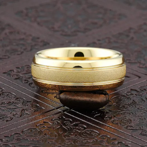 Vista 4 de 100S Jewelry - Anillos de tungsteno grabados personalizados para hombres y mujeres, anillo de boda de oro con acabado pulido, borde de cúpula
