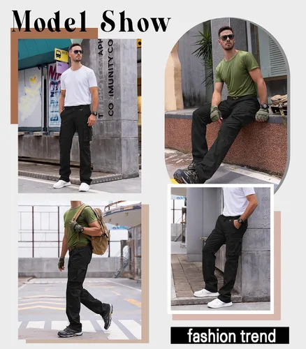 Vista 6 de Cargo Pants for Men Relaxed Fit Cotton Casual Work Hiking Pants Mens Tactical Military Army Pants with Multi Pockets