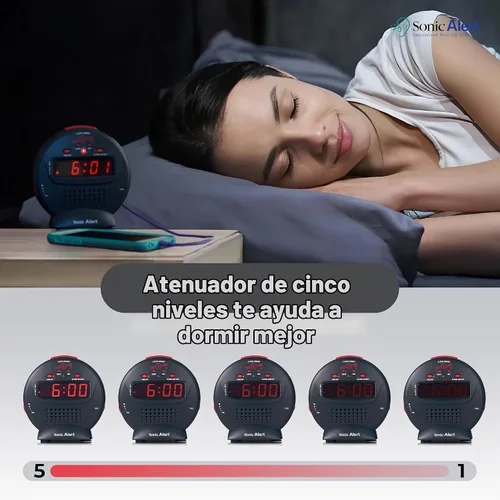Vista 2 de Despertador Sonic Alert SBJ525ss Sonic Bomb Jr., negro/rojo