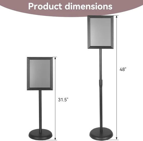 Vista 2 de YDisplay Soporte para letreros con base de 8.5 x 11 pulgadas, soporte de pedestal para letreros de pie, altura ajustable, tanto en horizontal como