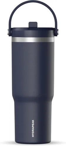 Vista 9 de Hydrapeak Nomad - Vaso de 32 onzas con asa y tapa con popote, a prueba de fugas, doble aislamiento, vaso de acero inoxidable de 32 onzas (almendra)