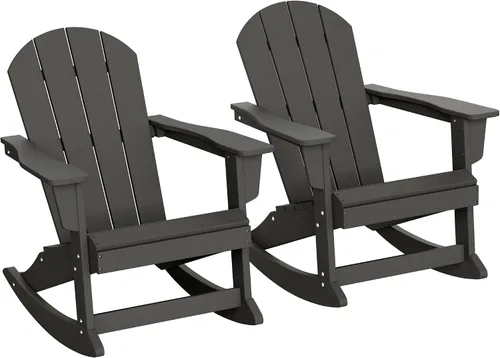 Vista 64 de WestinTrends Silla mecedora Malibu de poliéster para exterior/patio Adirondack, Negra