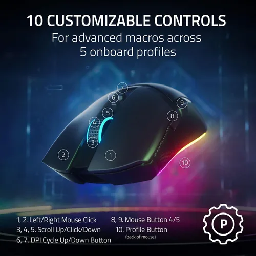 Vista 4 de Razer Cobra Pro - Mouse inalámbrico para juegos 10 controles personalizables - Iluminación Chroma RGB - Sensor óptico de 30 K - Interruptores Gen-3