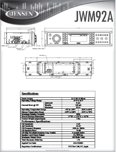 Vista 3 de Jensen JWM92A 3 zonas de altavoces Slimline Theater-Style DVD USB AUX HDMI App Ready Bluetooth Wallmount estéreo, salida de altavoz 20X 8 vatios