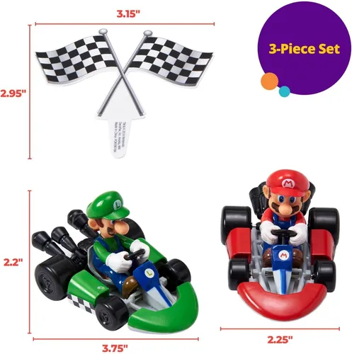 Vista 6 de DecoSet® Mario Kart™ Adorno para Pastel, Decoración de Pastel de 3 Piezas con Adornos de Kart de Carreras y Decoración de Bandera a Cuadros, Karts