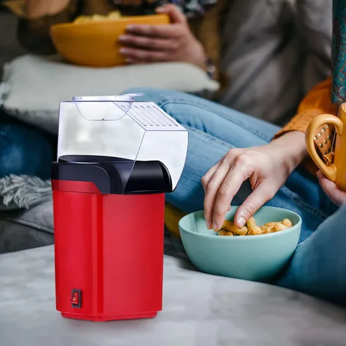 Vista 6 de Máquina eléctrica para hacer palomitas de maíz con cuchara medidora, palomitas de maíz rápidas, sin aceite, bueno para ver películas, fiestas, Rojo