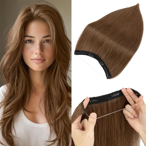 Vista 18 de Extensiones de cabello humano real, extensiones de cabello humano 100 % humano, extensiones de clip, ondulado, negro azabache 01, 2.46 oz/18 pulgadas