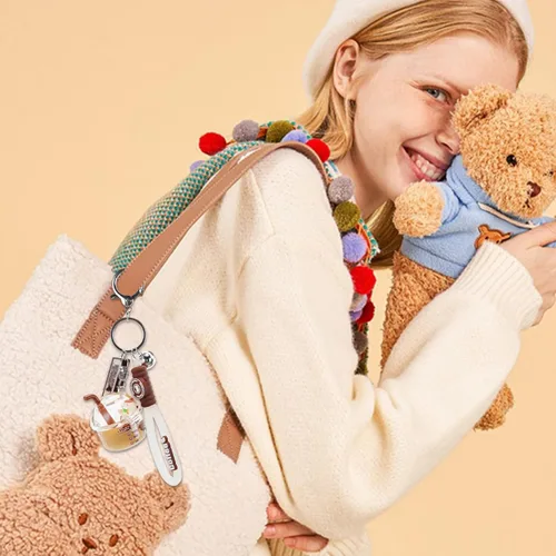 Vista 6 de Lindo llavero Kawaii Boba Liquid Bear Llavero Gato Llavero Mochila Charm Mujeres Hombres Niñas Niño Adolescentes Hija