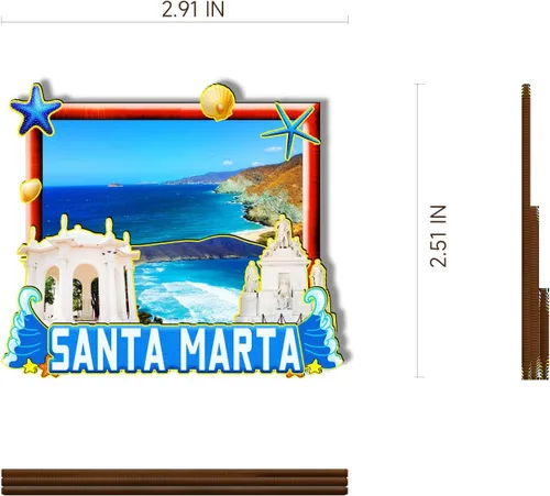 Vista 3 de Imán de madera 3D de Santa Marta Colombia para nevera, recuerdos coleccionables, decoración hecha a mano, 2