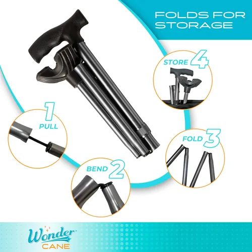 Vista 3 de Stander Wonder Cane, Foldable Walking-Cane for Stability, Collapsible Free-Standing Walking-Stick with Adjustable Handle, Lightweight Quad-Cane for