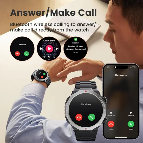 Vista 2 de Relojes inteligentes militares para hombres (respuesta/hacer llamadas), reloj de fitness de 1.39 pulgadas con monitor de sueño con podómetro