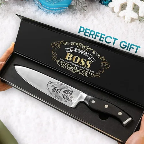 Vista 6 de Best Boss - Cuchillo de chef de alta calidad para regalo de cumpleaños, cuchillo de cocina de acero al carbono de 8 pulgadas con mango de madera