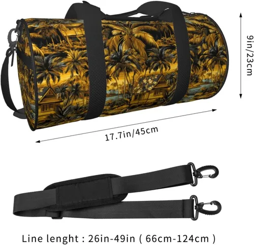 Vista 2 de Large Duffle Bag for Travel - Hawaii Retro Golden Seaside Print Gym Bag for Women Men, Travel Foldable Bags for Women Men with Zippered Multiple