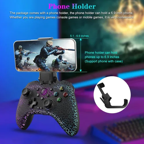 Vista 5 de Joso Controlador móvil para juegos para iPhone, Android, PC, Nintendo Switch, PS4, con luz LED, vibración dualgiroscopio de 6 ejesprogramación