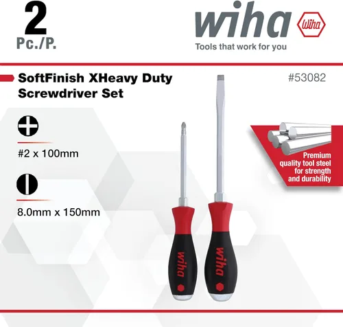 Vista 9 de Wiha 53082 - Juego de destornilladores ranurados y Phillips de 2 piezas SoftFinish XHeavy Duty