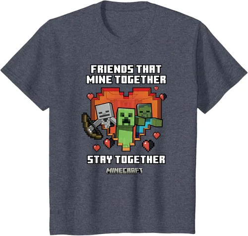 Vista 15 de Minecraft Camiseta de San Valentín Friends That Mine Together Mobs, Negro