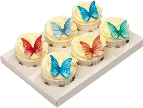 Vista 7 de Mariposas comestibles para decoración de pasteles, decoración comestible de arco iris para pasteles y cupcakes, mariposas de papel de oblea