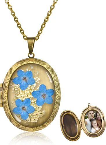 Vista 88 de Collar de flores silvestres prensadas con encaje de Forget-Me-Not y Queen Anne Collar de flores prensadas de oro Collares hechos a mano