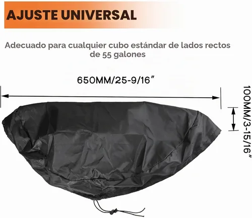 Vista 2 de Cubierta de tambor de 55 galones con cordón, cubierta de tambor ajustable elástica para barril, barril de lluvia universal, protección para todo