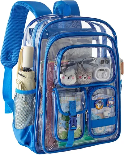 Vista 22 de Mochila transparente de tres capas, bolsa transparente resistente para niños, mochila transparente para niñas y niños (beige)