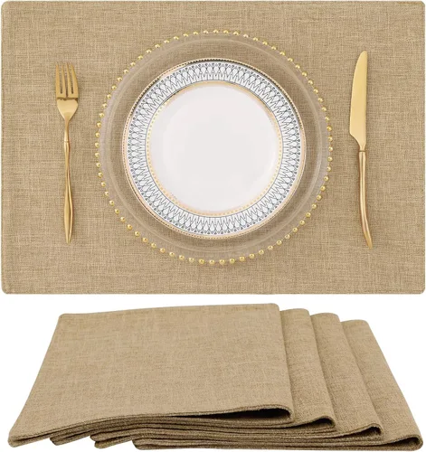 Vista 28 de homing - Juego de 4 manteles individuales de algodón y lino, manteles de tela lavables para mesa de comedor de estilo rústico para interiores y Negro