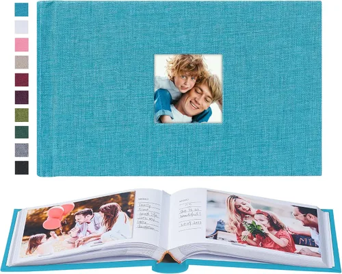 Vista 25 de Mublalbum - Pequeño álbum de fotos 4x6 con cubierta de lino y áreas de notas, libro de fotos con bolsillos verticales para boda, familia, bebé