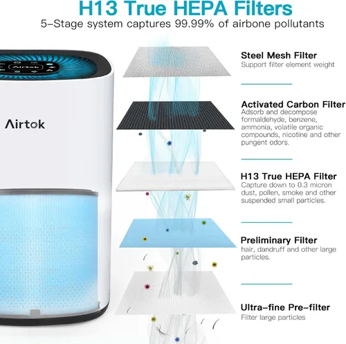 Vista 2 de AIRTOK Filtros de repuesto para purificador de aire AP1001, sistema de purificación de 5 capas, filtro HEPA verdadero H13, filtro de carbón activado