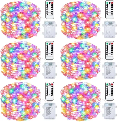 Vista 13 de Mlambert Paquete de 3 luces de hadas de 33 pies, funciona con pilas con control remoto y temporizador, impermeable, regulable, 8 modos, 100 luces