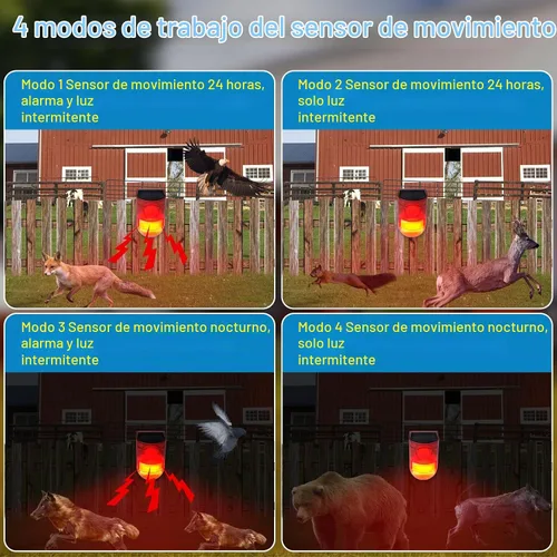 Vista 4 de Aolyty Luz solar de alarma con sensor de movimiento con sirena y LED rojo