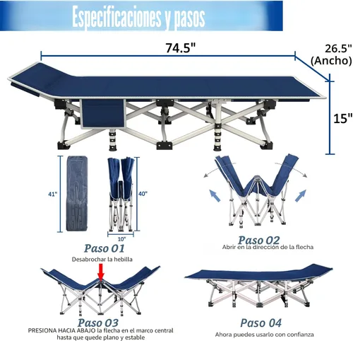 Vista 3 de Catre de Camping con Almohadilla Gruesa Catres para Dormir Cama de Camping Catre Plegable 450LBS(Carga Máxima) Cómodo Doble Capa Oxford Resistente