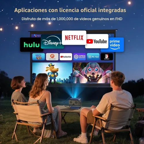 Vista 4 de [3500 ANSI/aplicaciones oficiales/audio de 65W] Proyector 4K para exteriores con WiFi y Bluetooth, enfoque automático, proyector inteligente Bronce