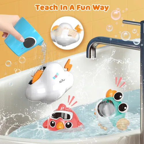 Vista 4 de VATOS Juguetes de baño para bebés, juguetes de baño de baloncesto de elefante para bebés, niños y niñas de 1 año, juego de bañera para bebés