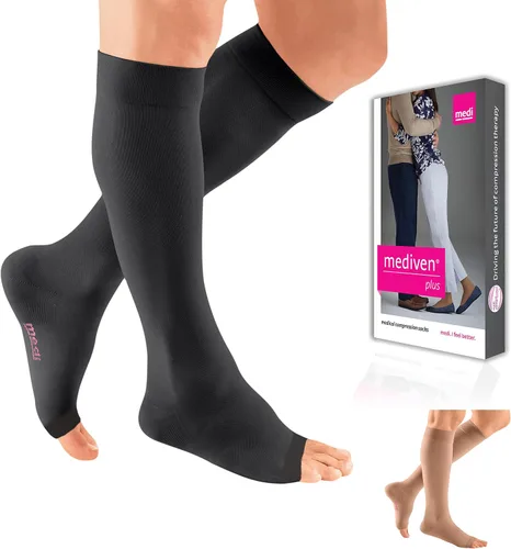 Vista 8 de mediven Plus para mujeres y hombres, 20-30 mmHg - Calcetines de compresión hasta la rodilla con banda superior de silicona, circulación de pierna
