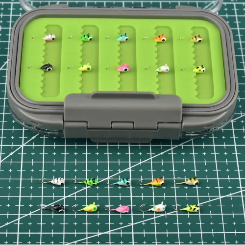 Vista 5 de Kit de Jigs de Pesca en Hielo de Tungsteno, 3.2/4/5mm Gota Lágrima que Brillan en la Oscuridad Señuelos Jigs de Pesca en Hielo con Caja de Jigs