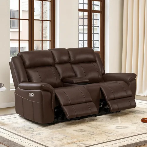 Vista 9 de CHITA - Sofá reclinable eléctrico de piel, para pared, color marrón oscuro, 3 plazas
