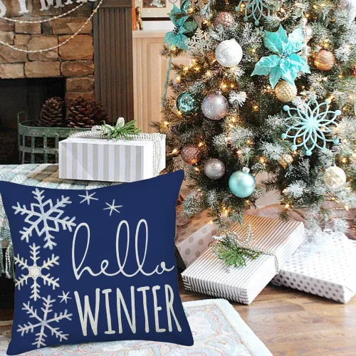 Vista 5 de Hello Winter - Funda de almohada de 16 x 16 pulgadas, diseño de copo de nieve azul y blanco, decoración de Navidad, decoración de casa de campo