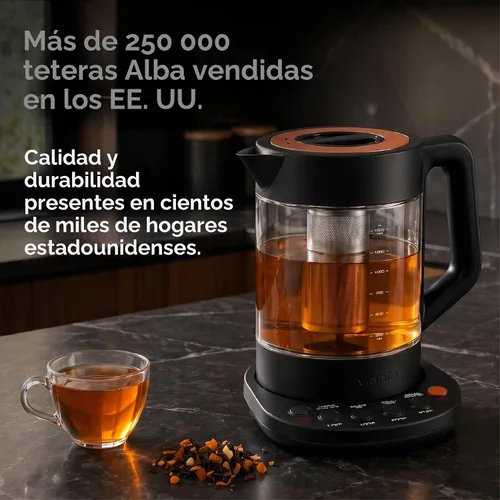 Vista 2 de Vianté - Tetera eléctrica con infusor para hojas sueltas. Elaborador de té caliente con control de temperatura y apagado automático. Tetera