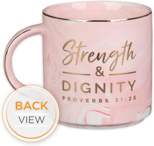 Vista 3 de Christian Art Gifts Taza de café y té de cerámica con borde dorado, 13 oz, sin plomo ni cadmio, para mujeres y hombres con versículo bíblico